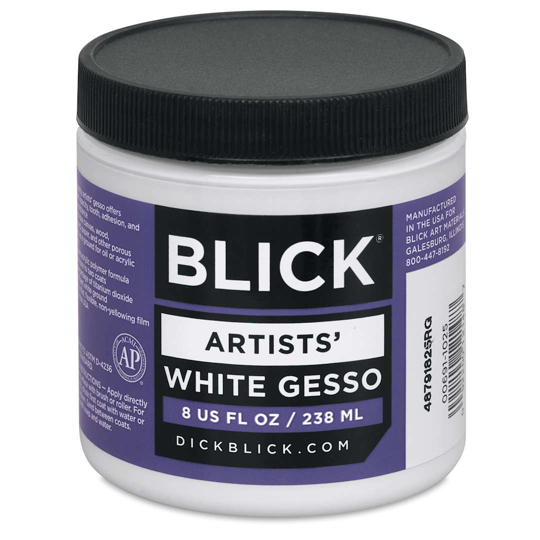Open in modal - Blick Artists Acrylic Gesso - White, 8 oz jar, front of jar