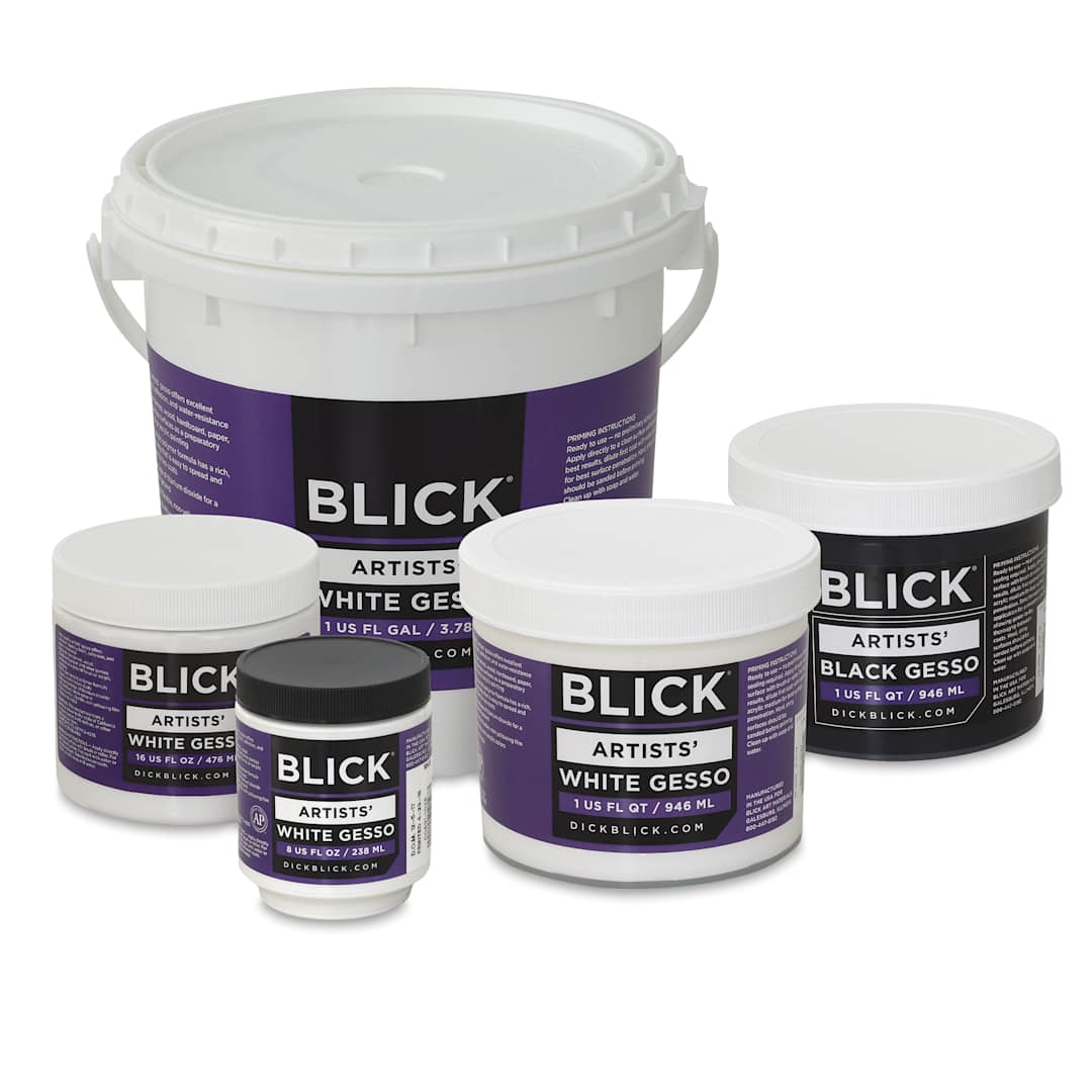 Open in modal - Blick Artists' Acrylic Gesso - 8, 16, and 32 oz jars with 128 oz bucket