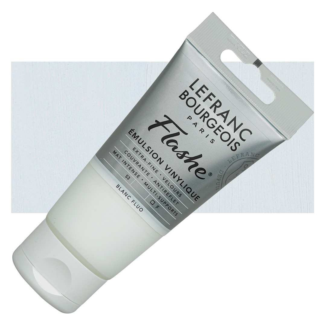 Open in modal - Lefranc & Bourgeois Flashe Vinyl Paint - Fluorescent White, 80 ml tube and swatch