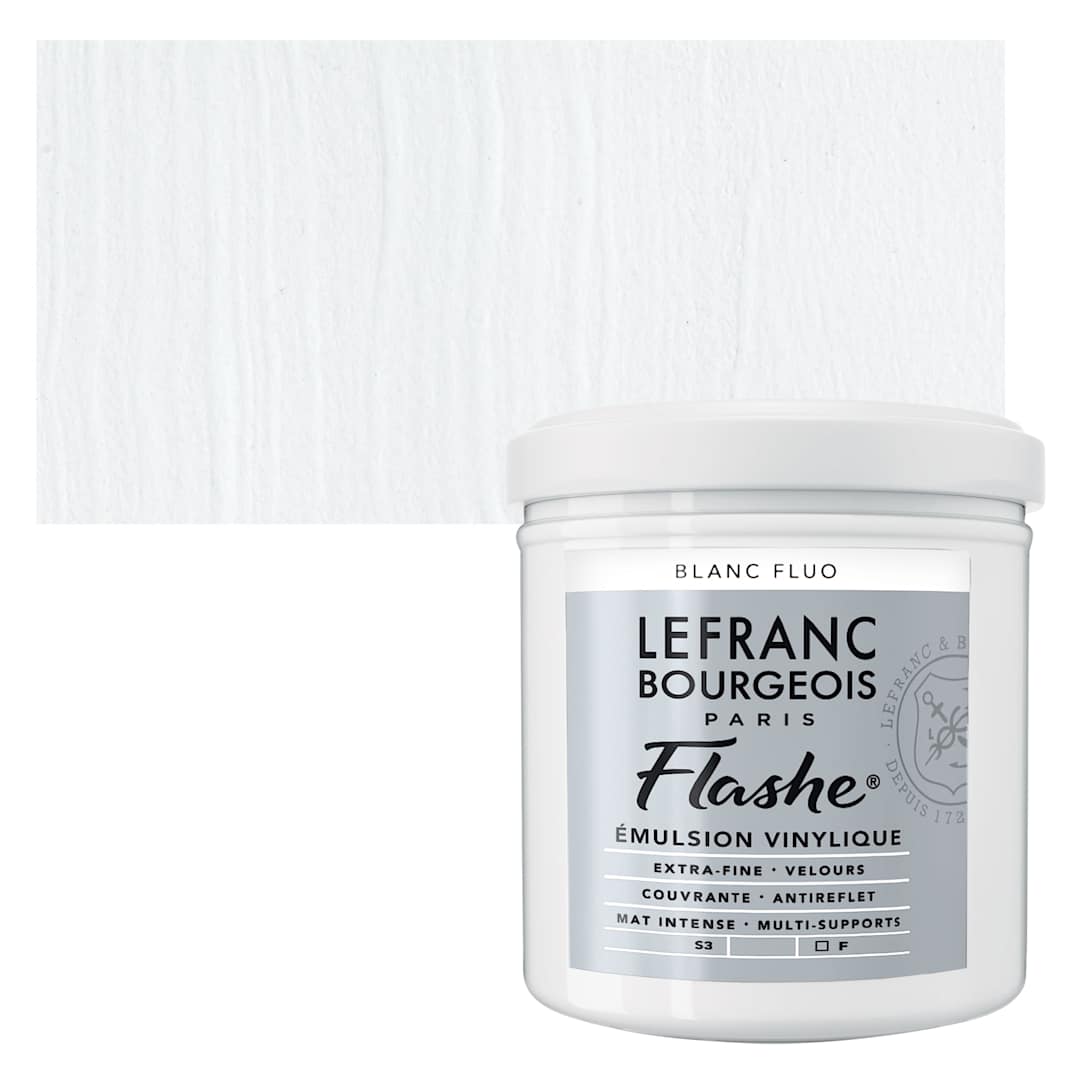 Open in modal - Lefranc & Bourgeois Flashe Vinyl Paint - Fluorescent White, 125 ml jar and swatch