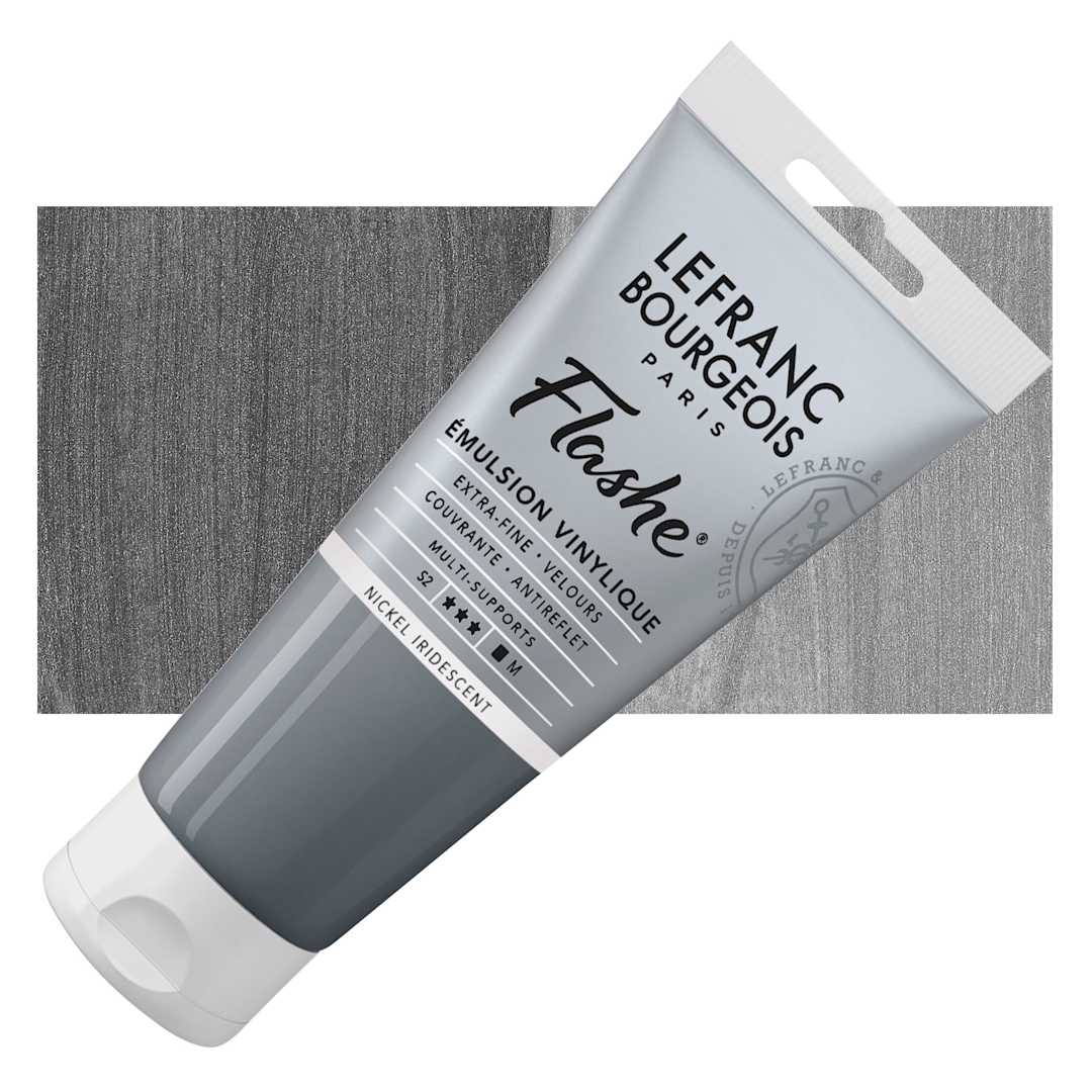 Open in modal - Lefranc & Bourgeois Flashe Vinyl Paint - Iridescent Nickel, 80 ml tube and swatch