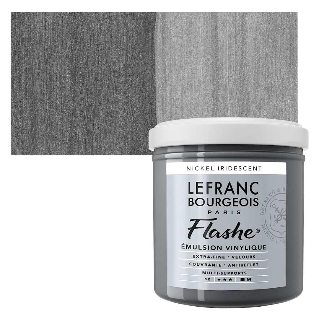 Open in modal - Lefranc & Bourgeois Flashe Vinyl Paint - Nickel, 125 ml jar and swatch