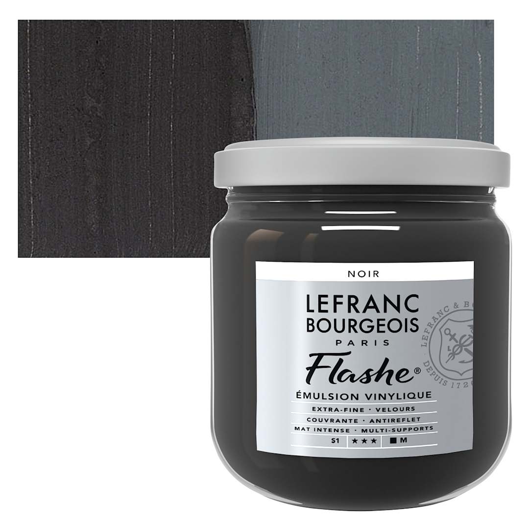 Open in modal - Lefranc & Bourgeois Flashe Vinyl Paint - Black, 400 ml jar and swatch