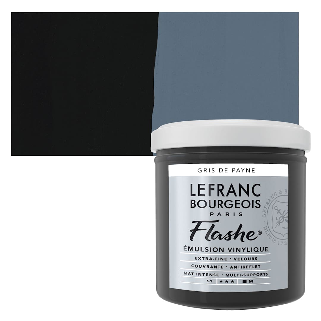Open in modal - Lefranc & Bourgeois Flashe Vinyl Paint - Payne's Gray, 125 ml jar and swatch