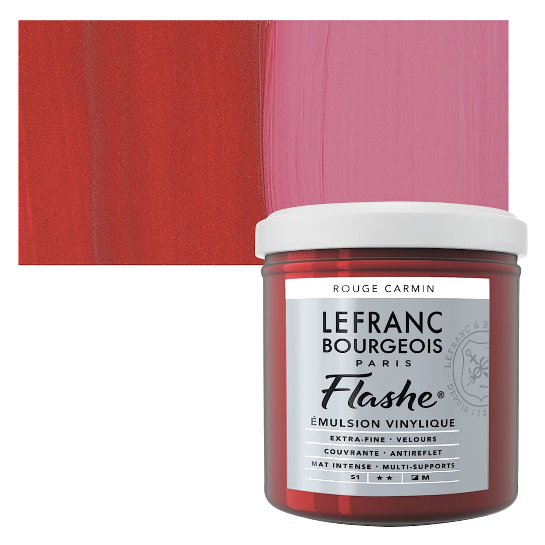 Open in modal - Lefranc & Bourgeois Flashe Vinyl Paint - Carmine Red, 125 ml jar and swatch