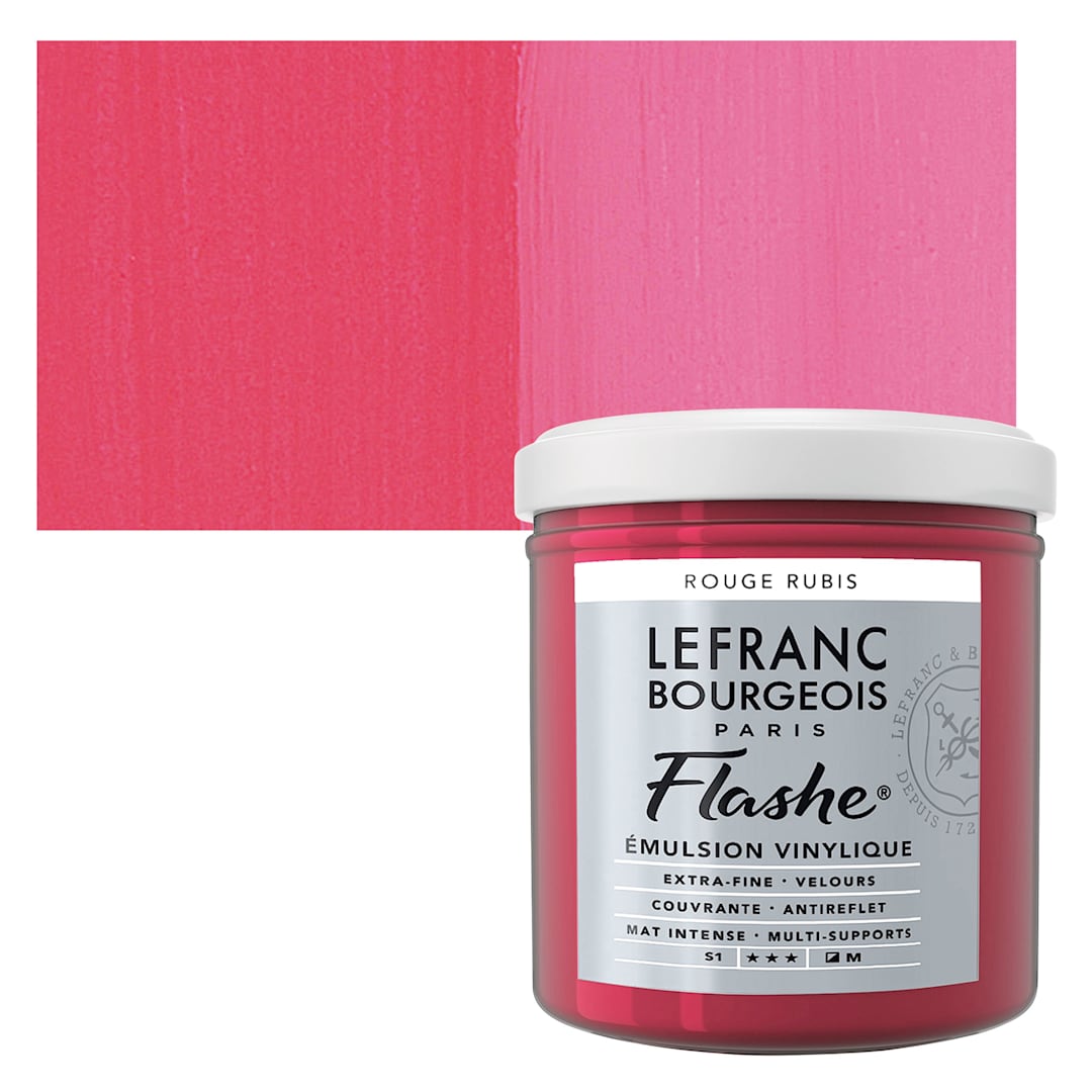 Open in modal - Lefranc & Bourgeois Flashe Vinyl Paint - Ruby Red, 125 ml jar and swatch