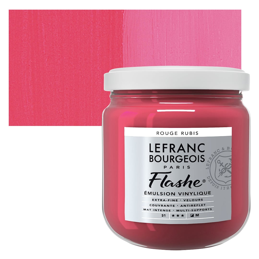 Open in modal - Lefranc & Bourgeois Flashe Vinyl Paint - Ruby Red, 400 ml jar and swatch