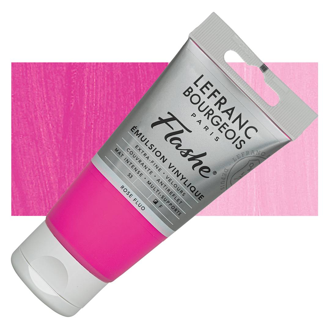 Open in modal - Lefranc & Bourgeois Flashe Vinyl Paint - Fluorescent Pink, 80 ml tube and swatch