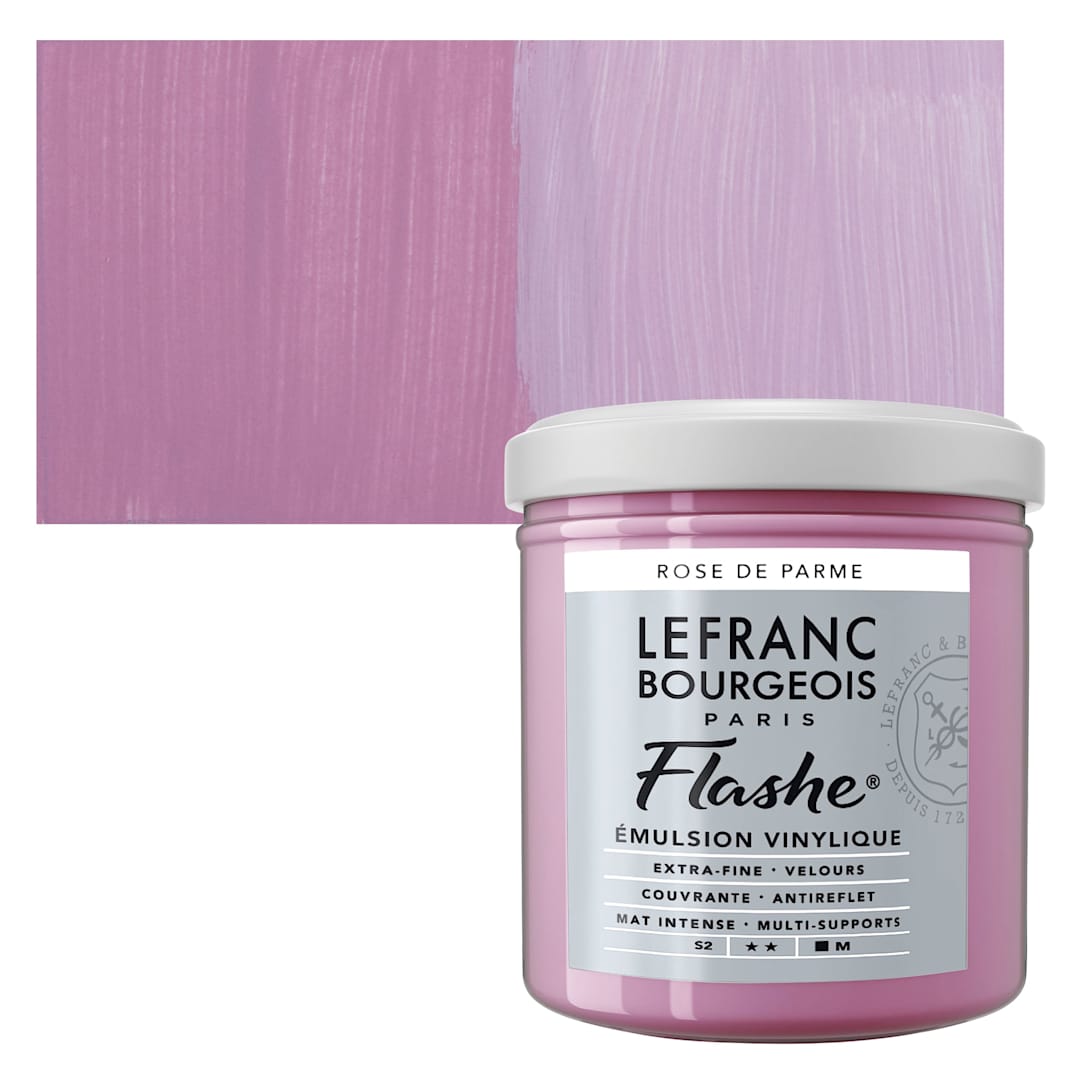 Open in modal - Lefranc & Bourgeois Flashe Vinyl Paint - Parma Pink, 125 ml jar and swatch