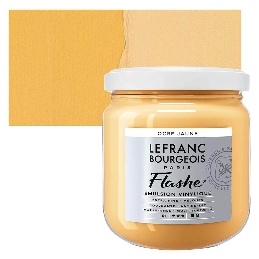 Open in modal - Lefranc & Bourgeois Flashe Vinyl Paint - Yellow Ochre, 400 ml jar and swatch