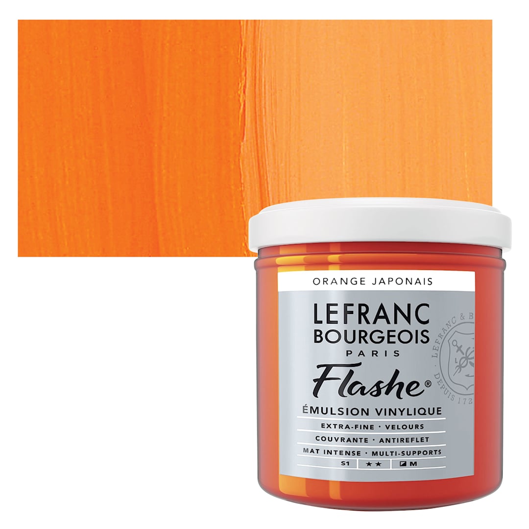Open in modal - Lefranc & Bourgeois Flashe Vinyl Paint - Japanese Orange, 125 ml jar and swatch