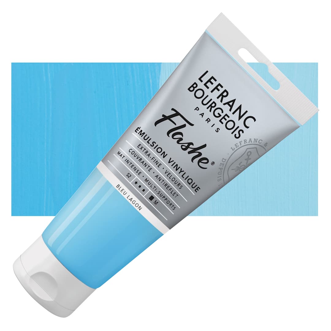 Open in modal - Lefranc & Bourgeois Flashe Vinyl Paint - Lagoon Blue, 80 ml tube and swatch