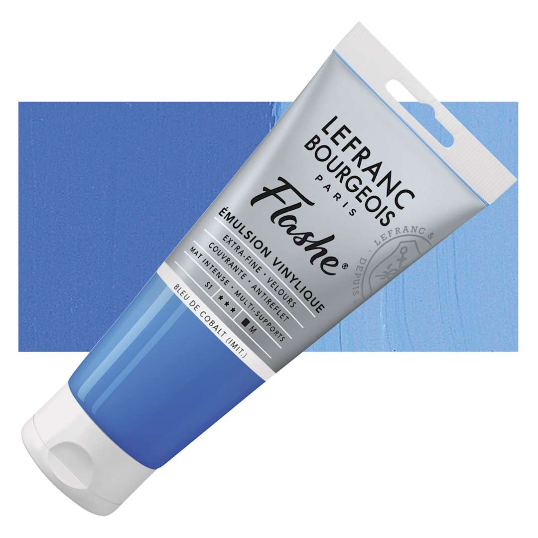 Open in modal - Lefranc & Bourgeois Flashe Vinyl Paint - Cobalt Blue Hue, 80 ml tube and swatch