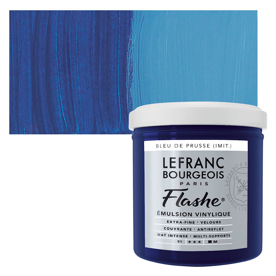 Open in modal - Lefranc & Bourgeois Flashe Vinyl Paint - Prussian Blue Hue, 125 ml jar and swatch