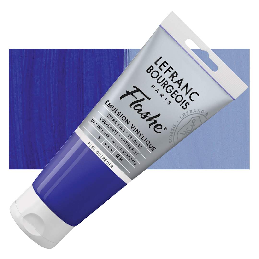 Open in modal - Lefranc & Bourgeois Flashe Vinyl Paint - Ultramarine Blue, 80 ml tube and swatch