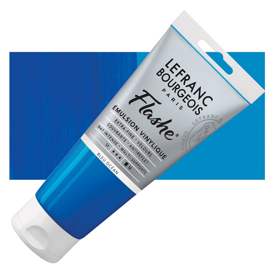 Open in modal - Lefranc & Bourgeois Flashe Vinyl Paint - Ocean Blue, 80 ml tube and swatch