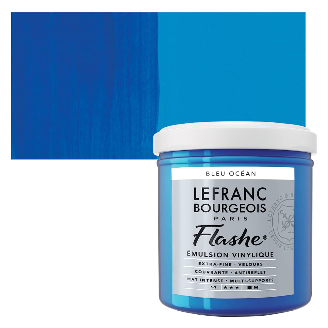 Open in modal - Lefranc & Bourgeois Flashe Vinyl Paint - Ocean Blue, 125 ml jar and swatch