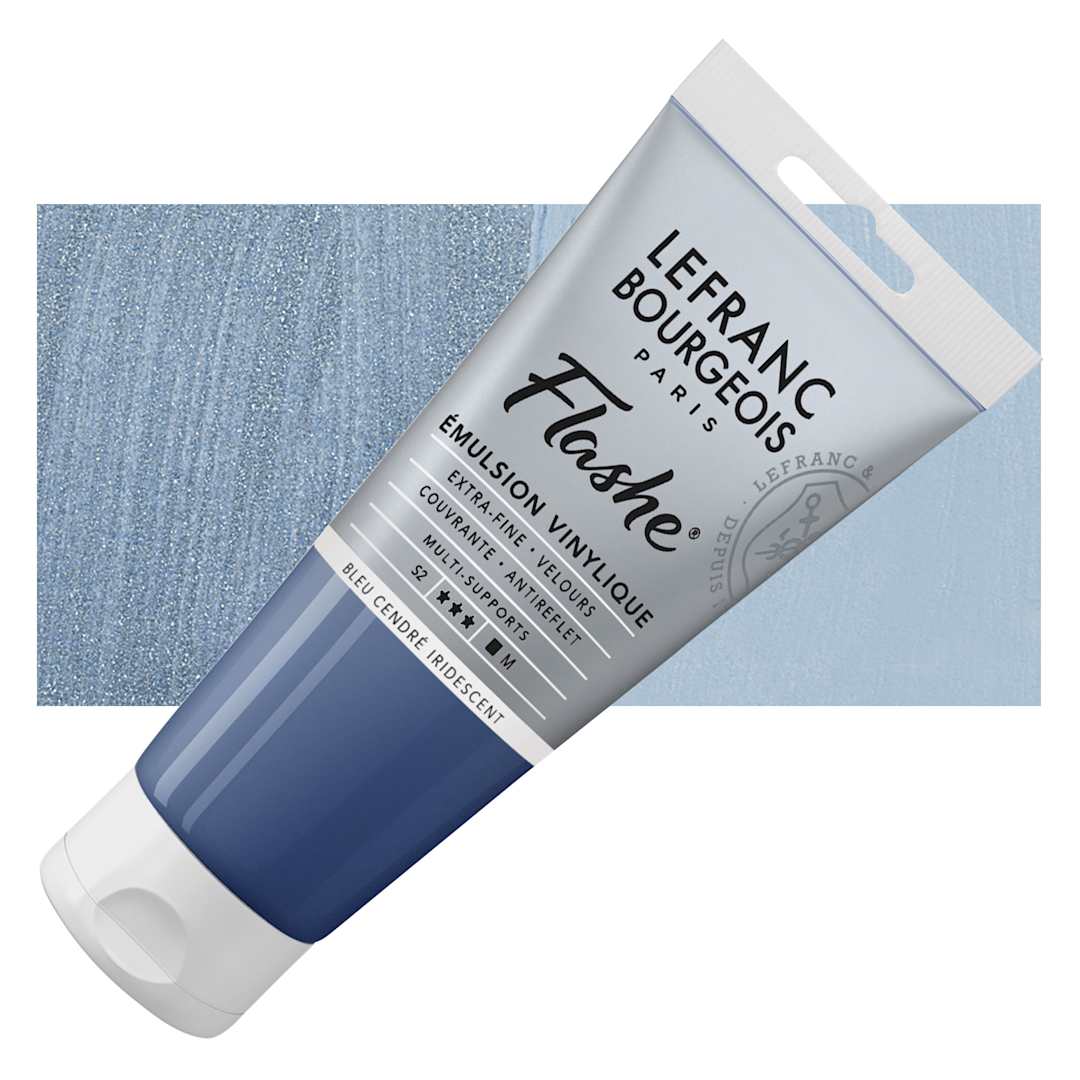 Open in modal - Lefranc & Bourgeois Flashe Vinyl Paint - Iridescent Ash Blue, 80 ml tube and swatch
