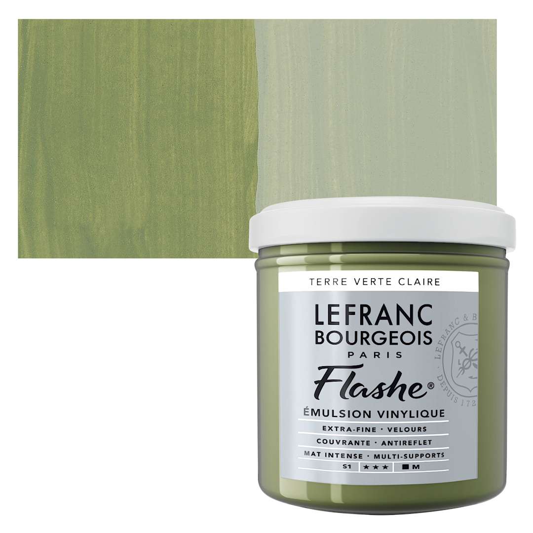 Open in modal - Lefranc & Bourgeois Flashe Vinyl Paint - Light Green Earth, 125 ml jar and swatch