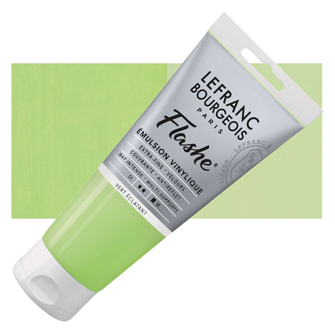 Open in modal - Lefranc & Bourgeois Flashe Vinyl Paint - Bright Green, 80 ml tube and swatch