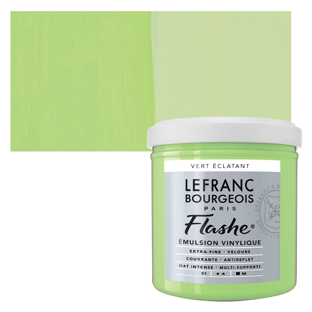 Open in modal - Lefranc & Bourgeois Flashe Vinyl Paint - Bright Green, 125 ml jar and swatch
