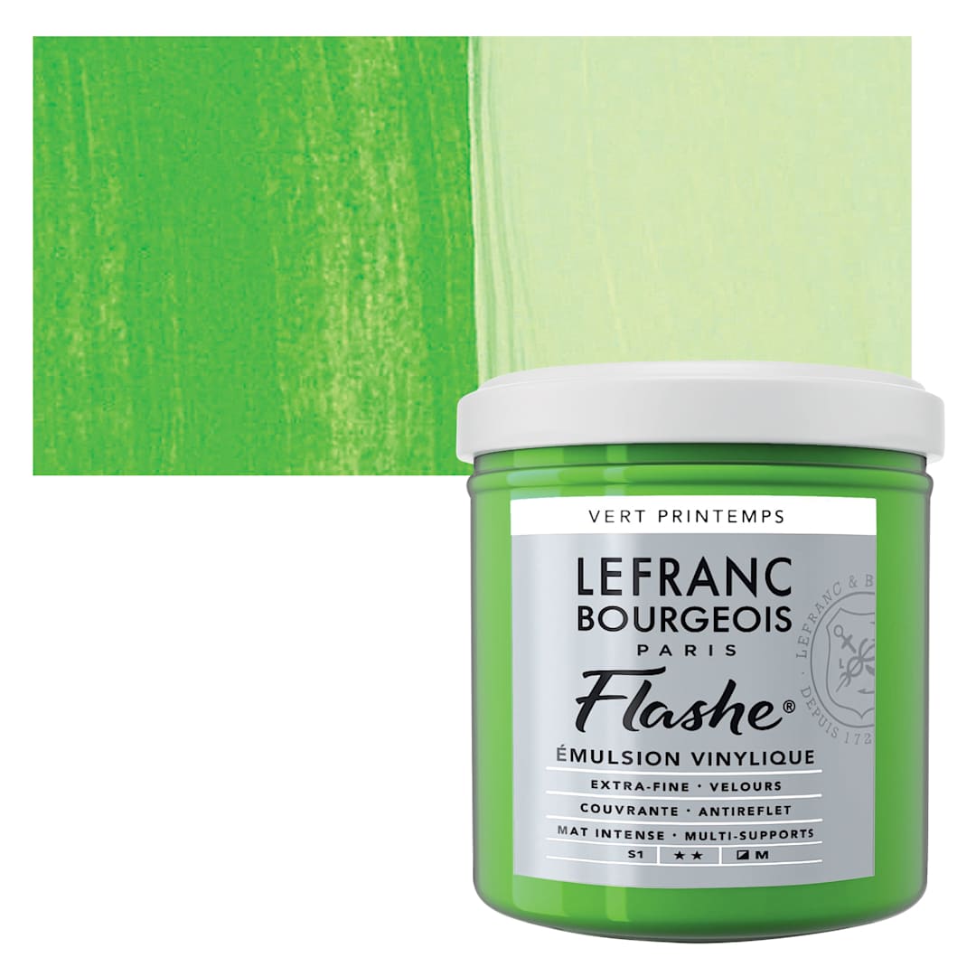 Open in modal - Lefranc & Bourgeois Flashe Vinyl Paint - Spring Green, 125 ml jar and swatch