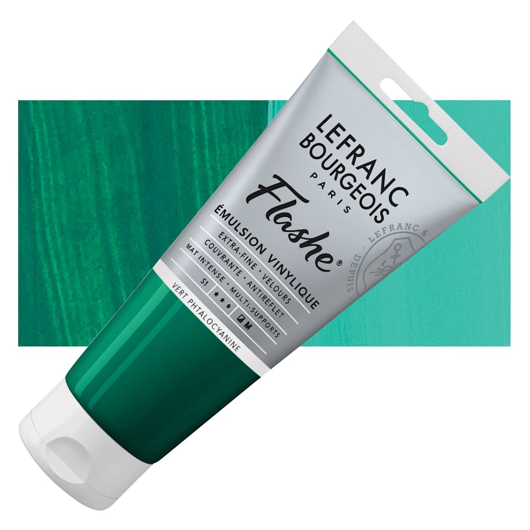 Open in modal - Lefranc & Bourgeois Flashe Vinyl Paint - Phthalocyanine Green, 80 ml tube and swatch