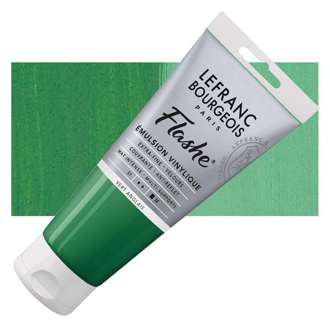 Open in modal - Lefranc & Bourgeois Flashe Vinyl Paint - Chrome Green, 80 ml tube and swatch