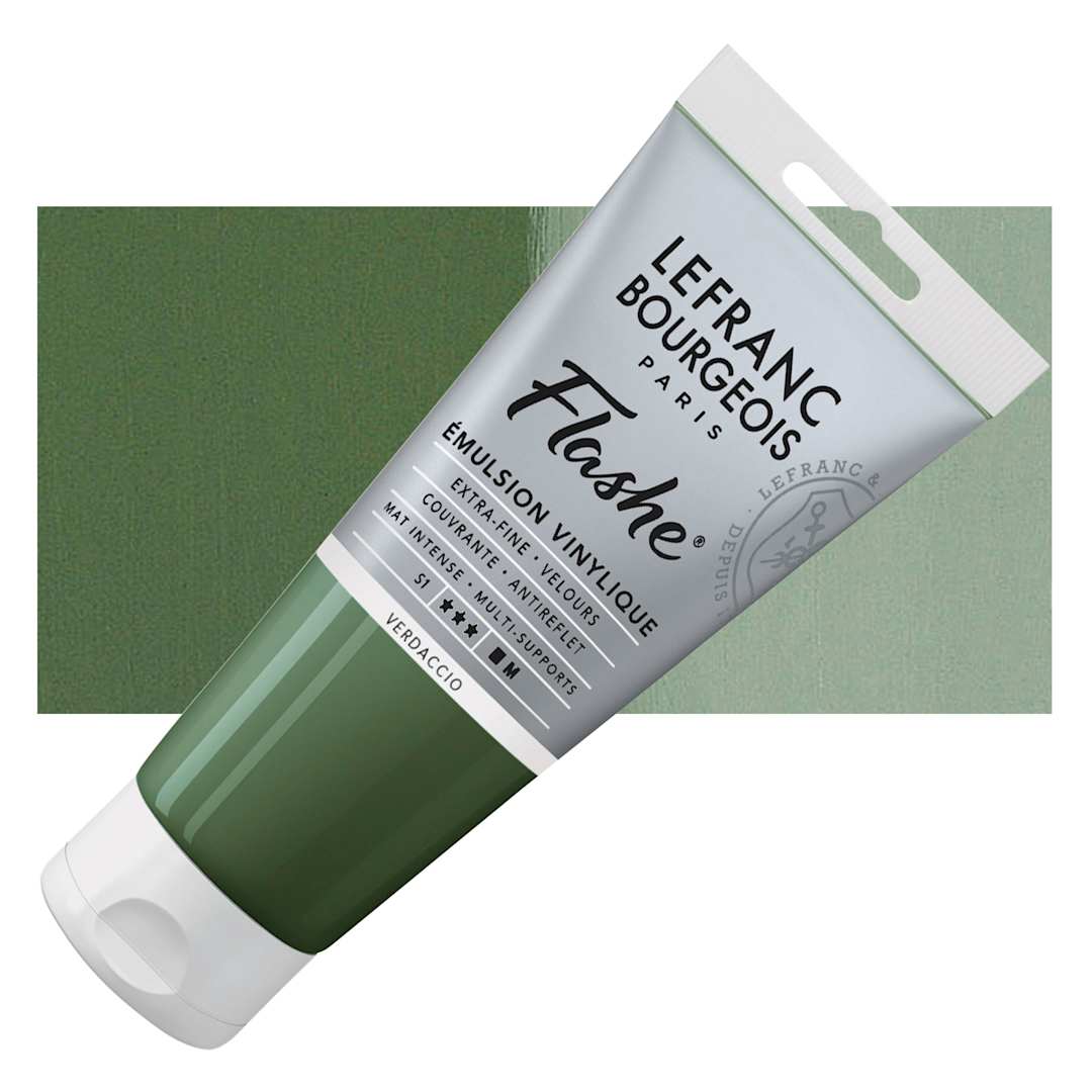 Open in modal - Lefranc & Bourgeois Flashe Vinyl Paint - Verdaccio, 80 ml tube and swatch