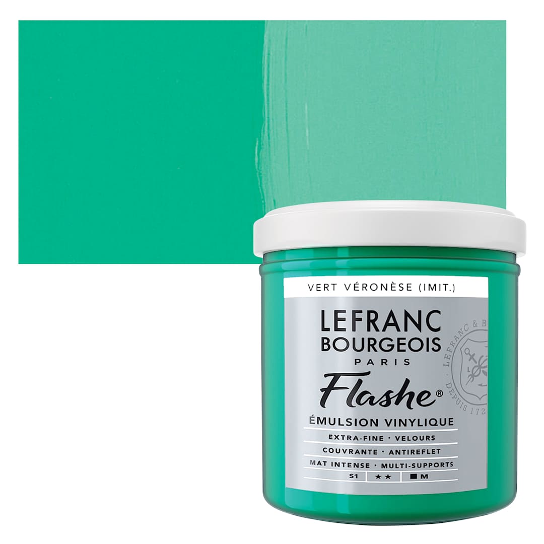 Open in modal - Lefranc & Bourgeois Flashe Vinyl Paint - Veronese Green Shade, 125 ml jar and swatch