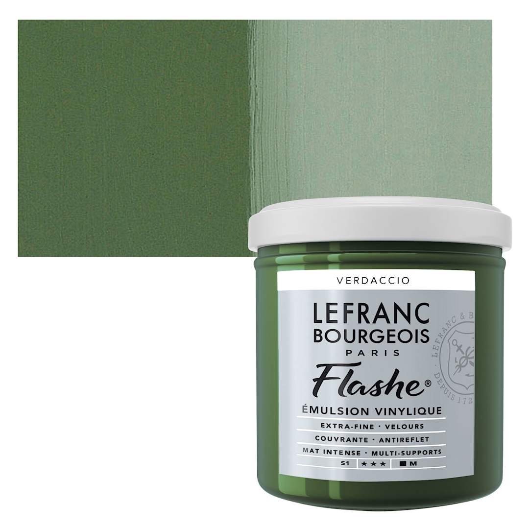 Open in modal - Lefranc & Bourgeois Flashe Vinyl Paint - Verdaccio, 125 ml jar and swatch
