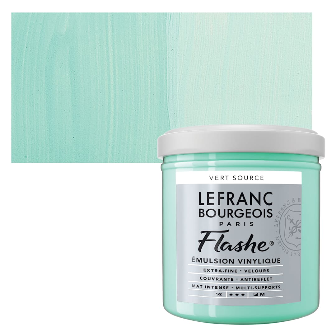 Open in modal - Lefranc & Bourgeois Flashe Vinyl Paint - Water Green, 125 ml jar and swatch
