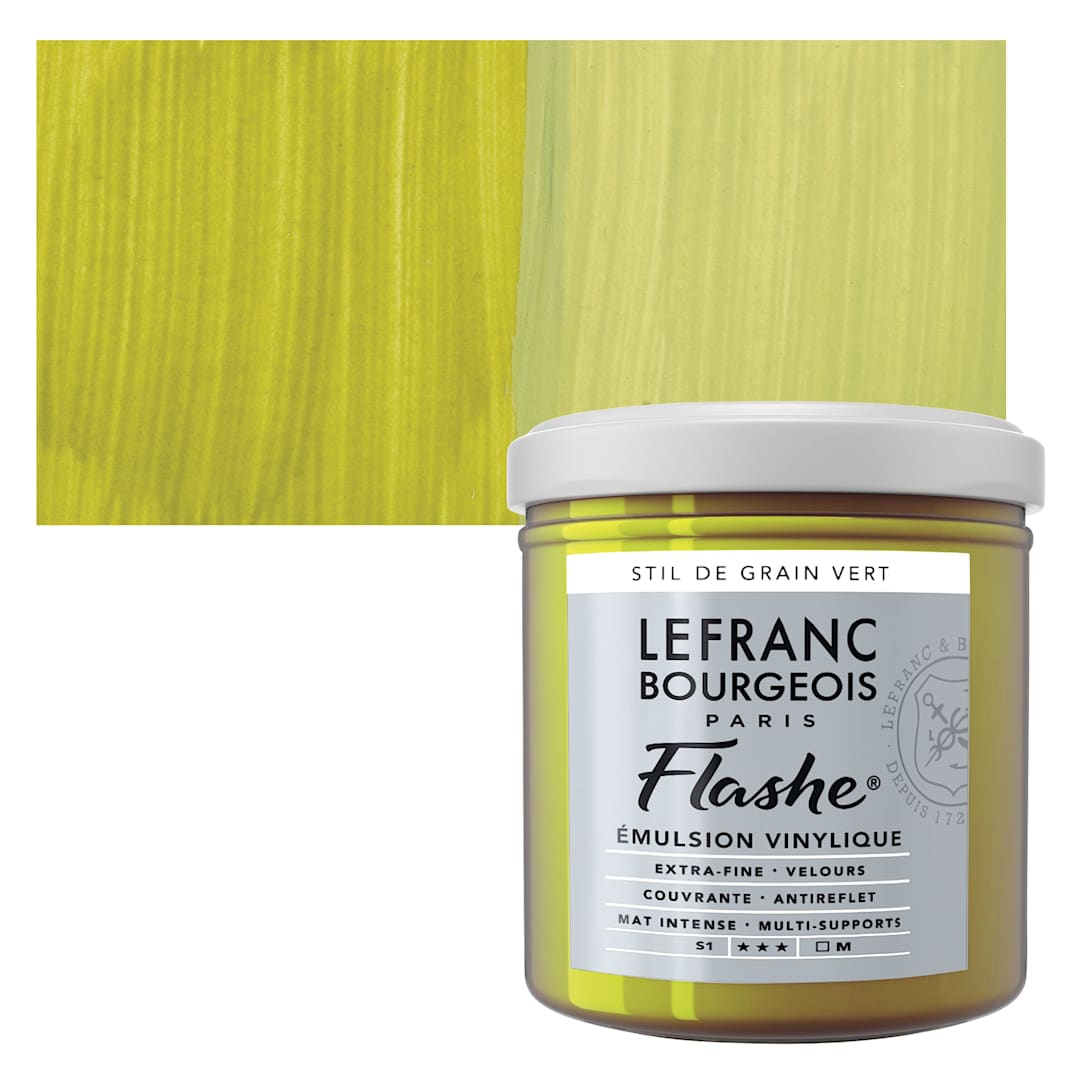 Open in modal - Lefranc & Bourgeois Flashe Vinyl Paint - Stil de Grain Green, 125 ml jar and swatch