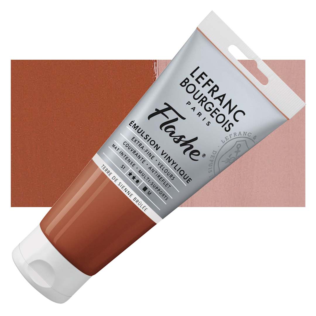 Open in modal - Lefranc & Bourgeois Flashe Vinyl Paint - Burnt Sienna, 80 ml tube and swatch