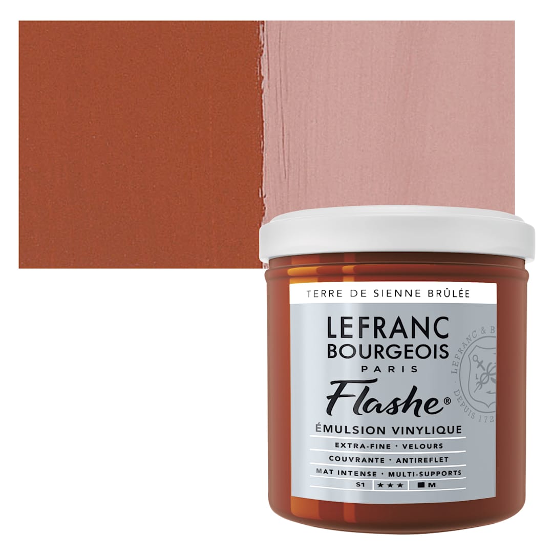 Open in modal - Lefranc & Bourgeois Flashe Vinyl Paint - Burnt Sienna, 125 ml jar and swatch