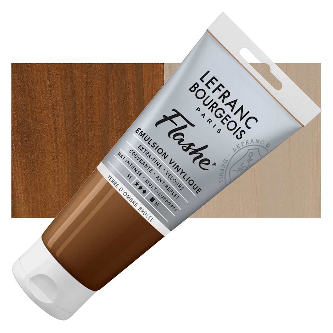 Open in modal - Lefranc & Bourgeois Flashe Vinyl Paint - Burnt Umber, 80 ml tube and swatch