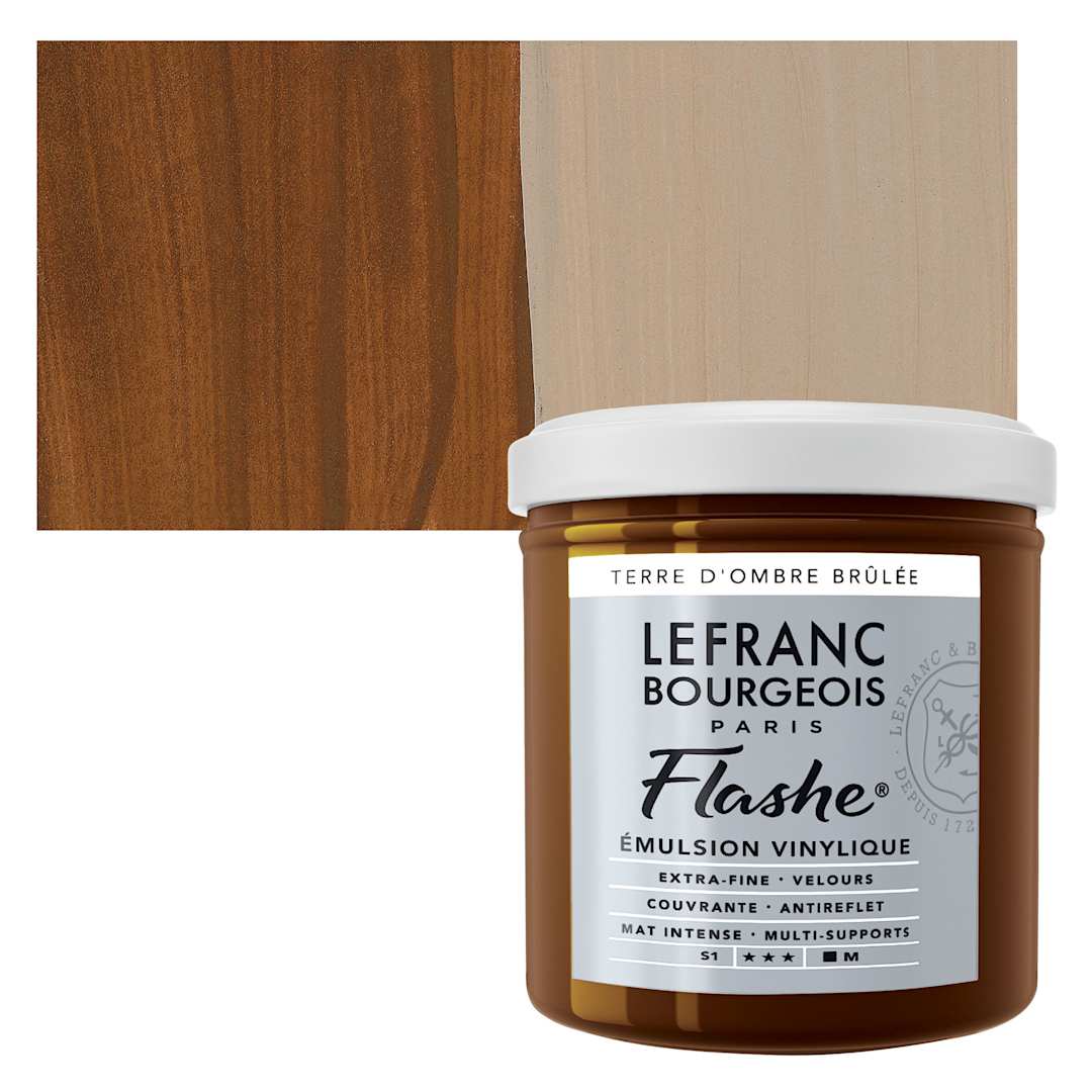 Open in modal - Lefranc & Bourgeois Flashe Vinyl Paint - Burnt Umber, 125 ml jar and swatch