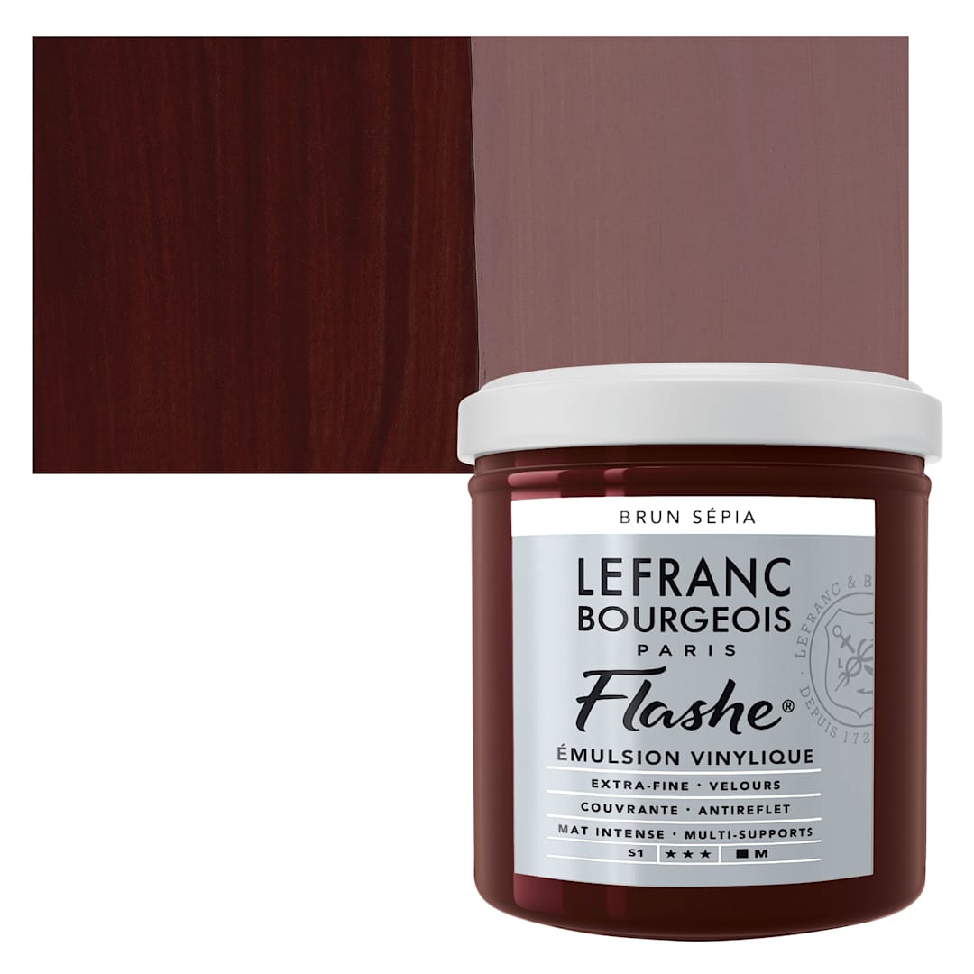 Open in modal - Lefranc & Bourgeois Flashe Vinyl Paint - Sepia Brown, 125 ml jar and swatch