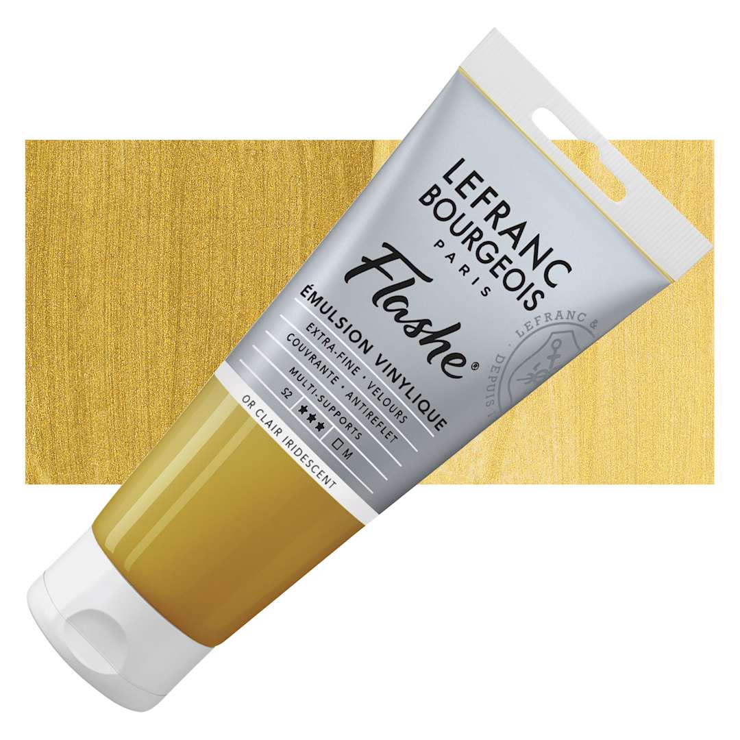 Open in modal - Lefranc & Bourgeois Flashe Vinyl Paint - Iridescent Light Gold, 80 ml tube and swatch