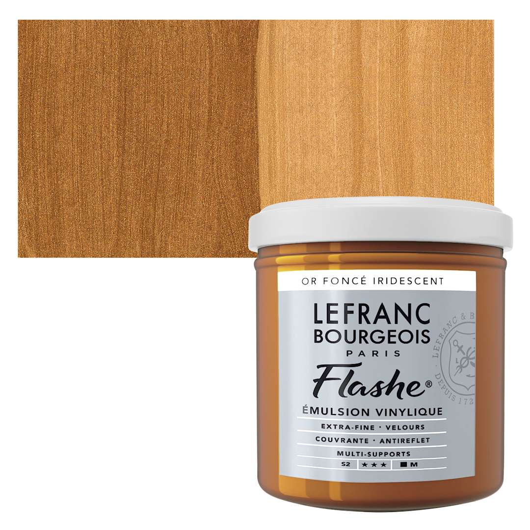 Open in modal - Lefranc & Bourgeois Flashe Vinyl Paint - Deep Gold 125 ml jar and swatch