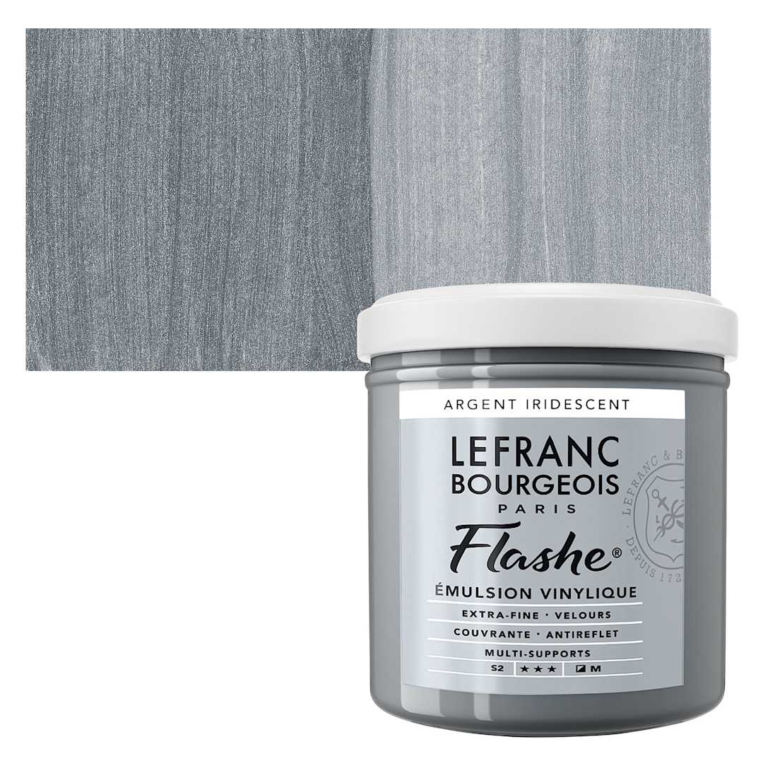 Open in modal - Lefranc & Bourgeois Flashe Vinyl Paint - Silver 125 ml jar and swatch