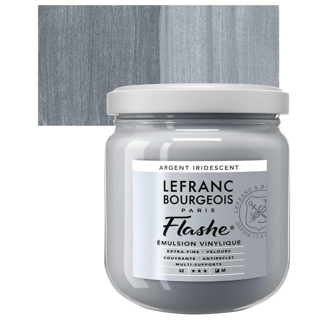 Open in modal - Lefranc & Bourgeois Flashe Vinyl Paint - Iridescent Silver 400 ml jar and swatch