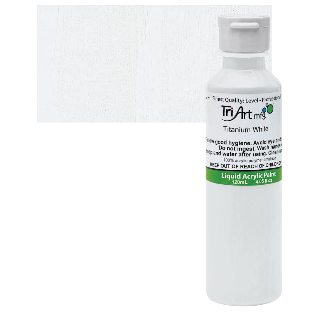 Open in modal - Tri-Art Liquid Artist Acrylic - Titanium White, 120 ml bottle and swatch