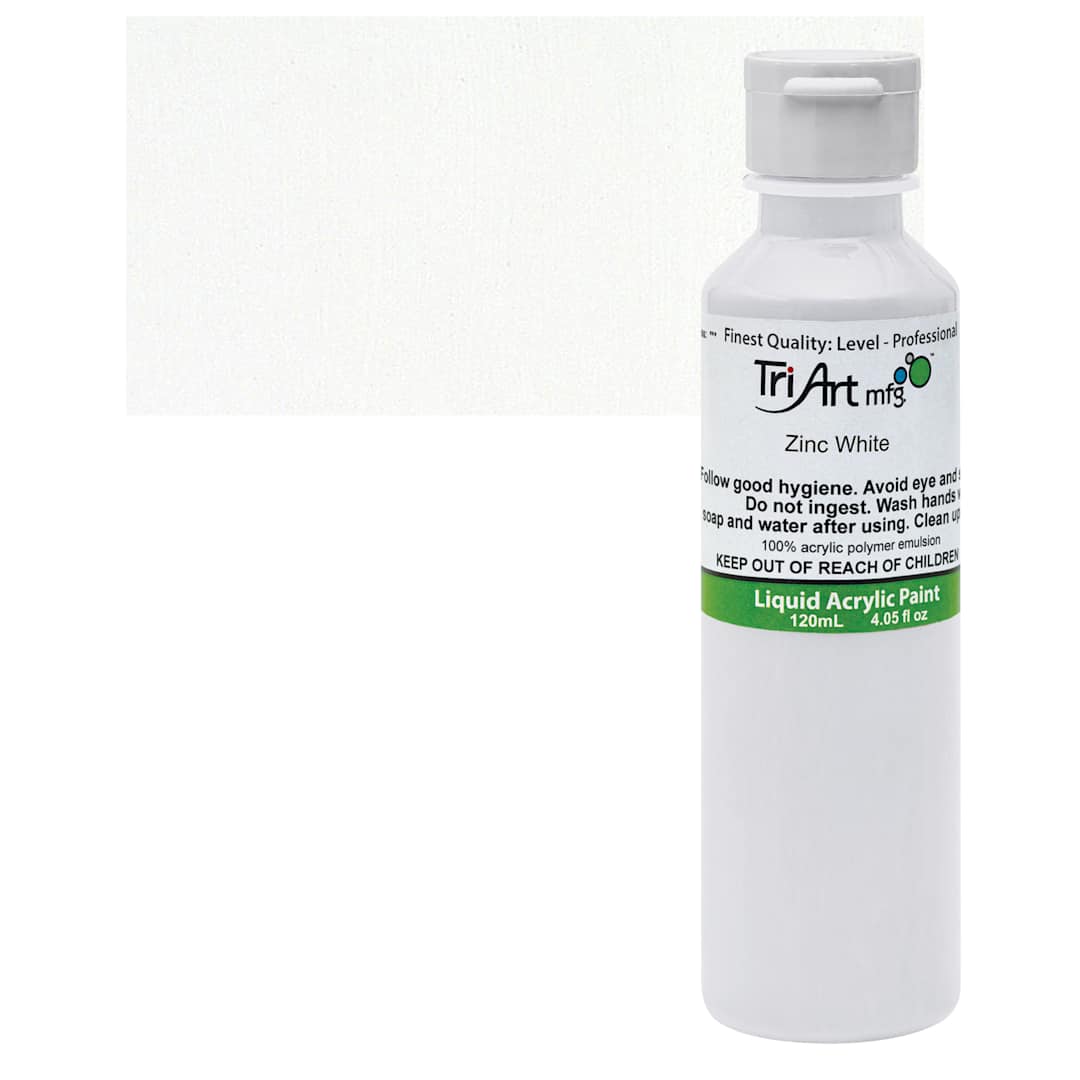 Open in modal - Tri-Art Liquid Artist Acrylic - Zinc Mixing White, 120 ml bottle and swatch