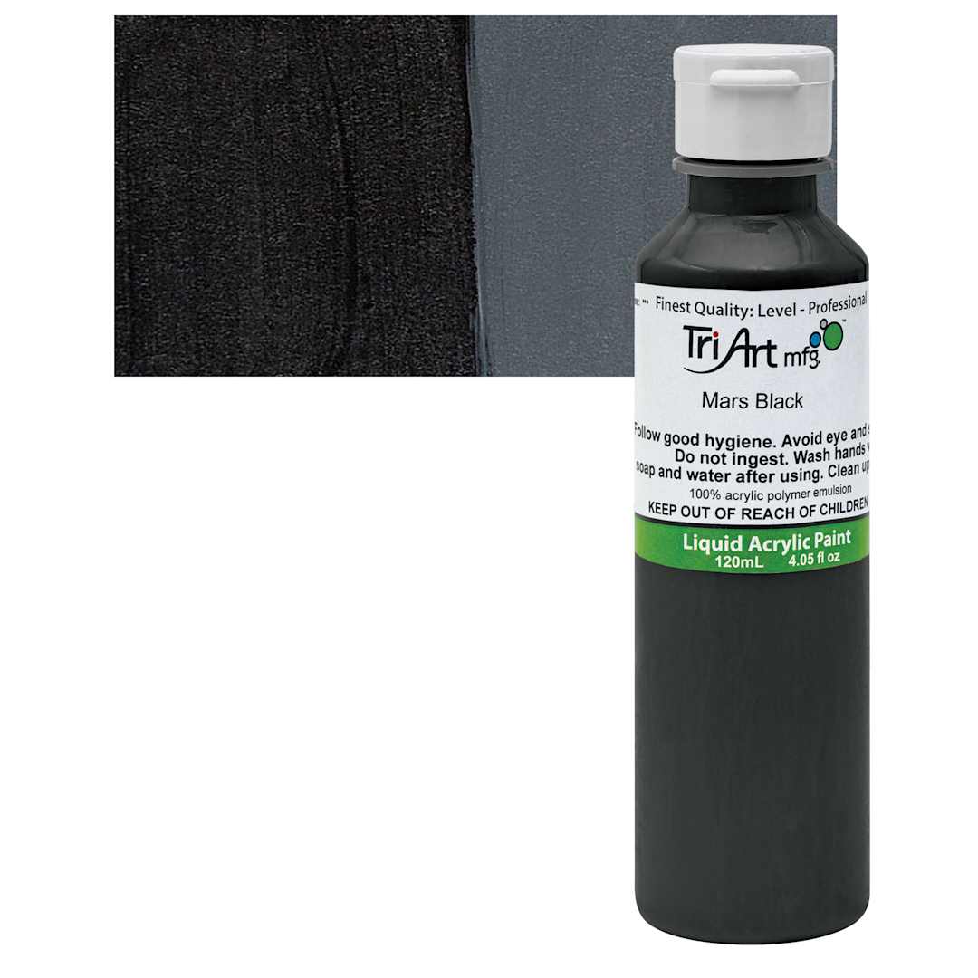 Open in modal - Tri-Art Liquid Artist Acrylic - Mars Black, 120 ml bottle and swatch
