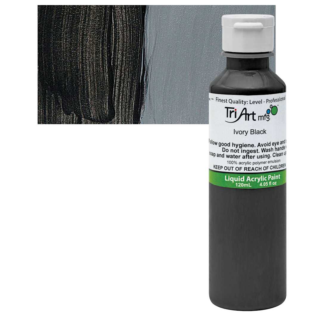Open in modal - Tri-Art Liquid Artist Acrylic - Ivory Black, 120 ml bottle and swatch