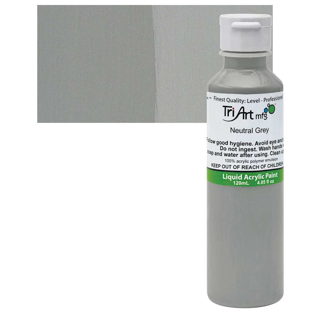 Open in modal - Tri-Art Liquid Artist Acrylic - Neutral Gray, 120 ml bottle and swatch