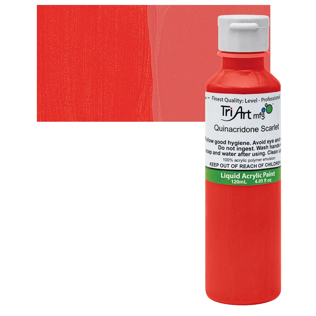 Open in modal - Tri-Art Liquid Artist Acrylic - Quinacridone Scarlet, 120 ml bottle and swatch
