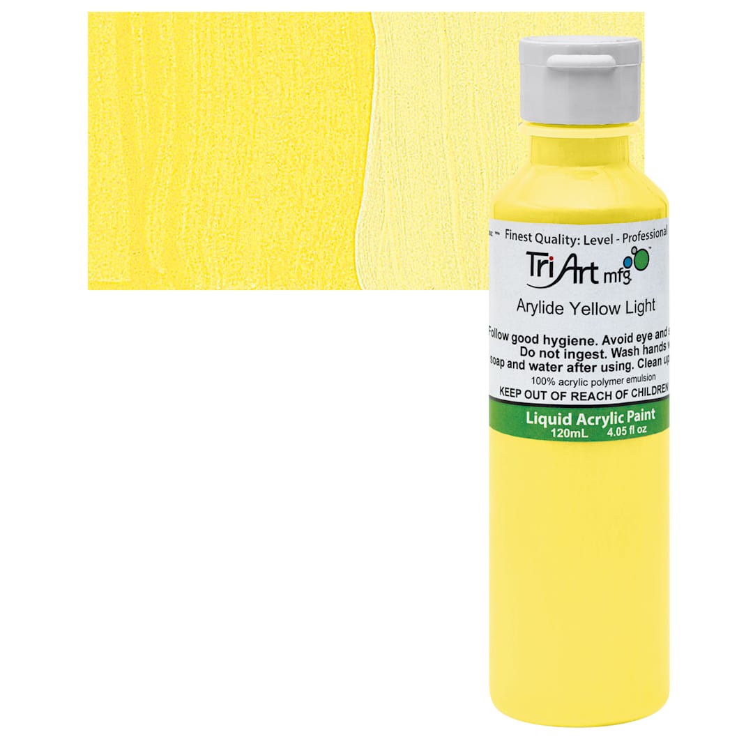 Open in modal - Tri-Art Liquid Artist Acrylic - Arylide Yellow Light, 120 ml bottle and swatch