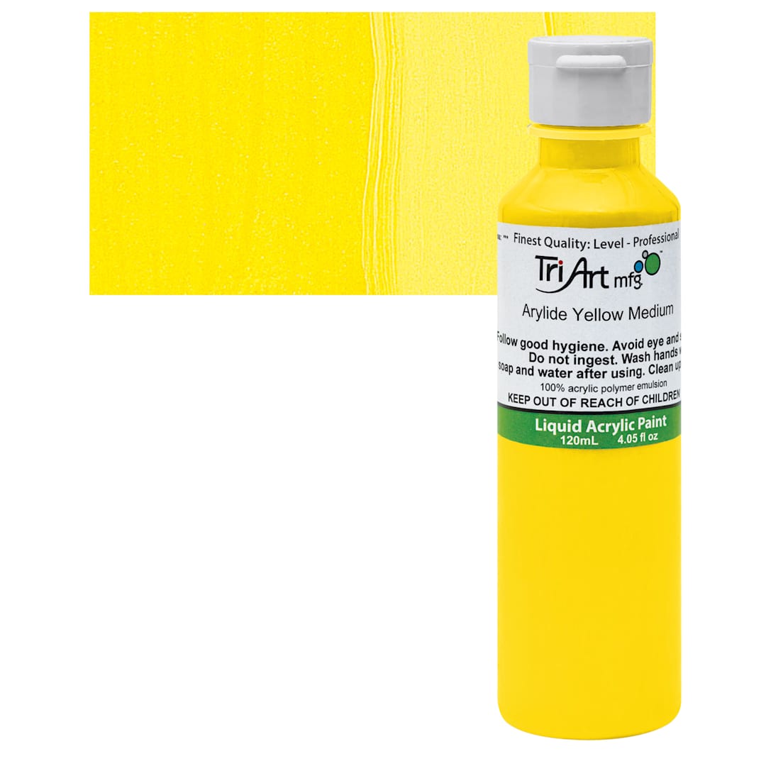 Open in modal - Tri-Art Liquid Artist Acrylic - Arylide Yellow Medium, 120 ml bottle and swatch